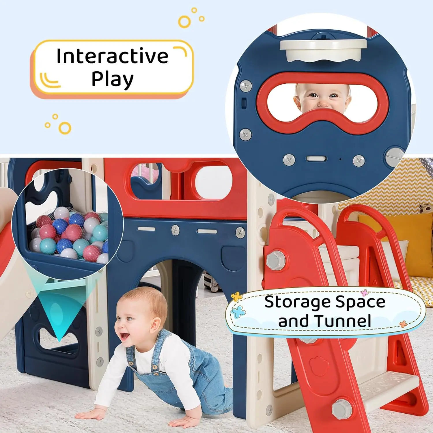 8-in-1 Large Toddler Slide, L-Shaped Kids Slide Long Slope, Baby Climber Slide Playset Enclosed Steps,Telescope,Basketball Hoop 5