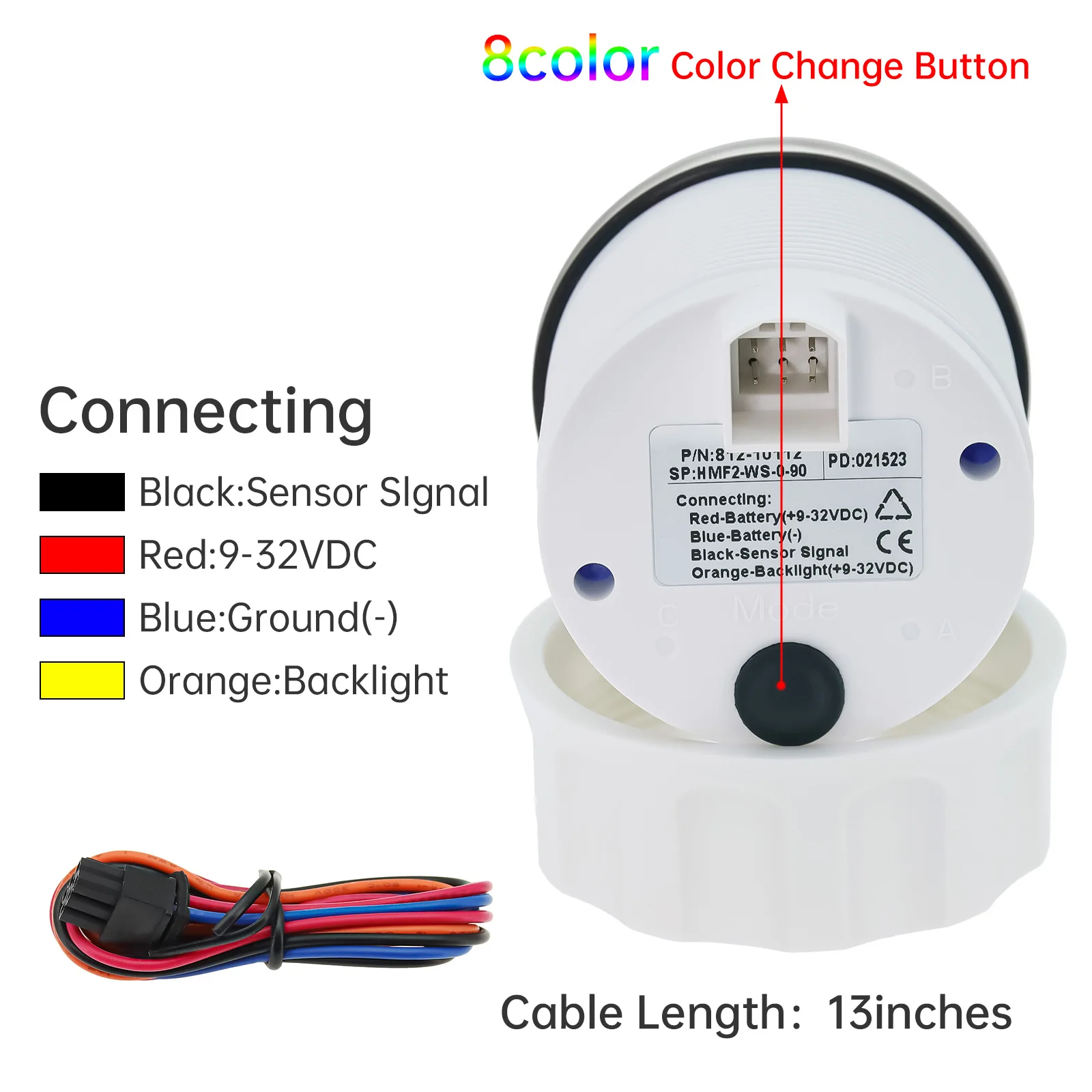 0-90ohm 52mm Fuel Level Gauge 8 Color BackLight for Oil Tank Level Float Sensor 0-90 ohm Car Boat Marine Yacht 12V