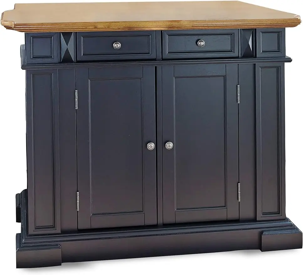 

Americana Kitchen Island with Wood Top and Drop Leaf Breakfast Bar, Storage with Drawers and Adjustable Shelves, 50 Inch Width