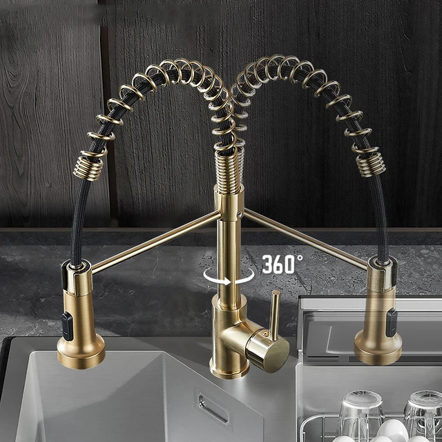 Rubinetto della cucina Estraibile Spruzzatore a flusso Montaggio su piano Miscelatore nero opaco Rotazione di 360 gradi Lavello della cucina Rubinetti caldi freddi 5