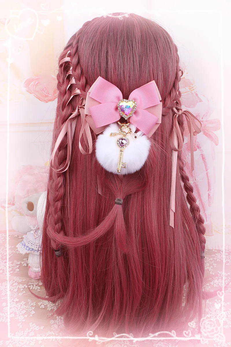 Japanese Style Sweet Cute Bow Diamonds Women's Pendant Fashion Beautiful All-Match Beaded Furry Splicing Package Accessories