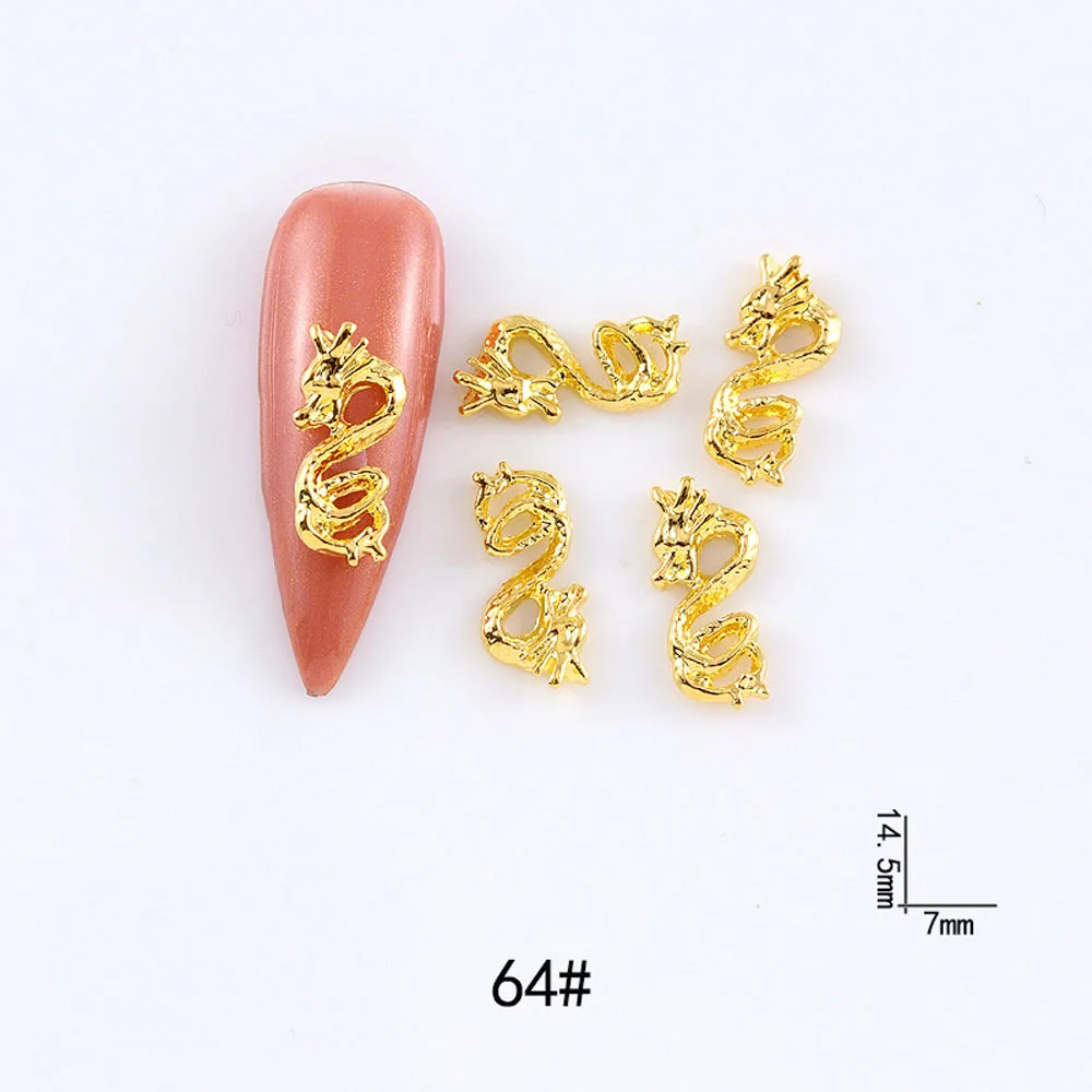 10Pcs/lot 3D Zodiac Dragon Nail Art Charms Alloy 2023 Luxury Gold Silver Black Luxury Retro Chinese Decorations Nail Parts Bulk