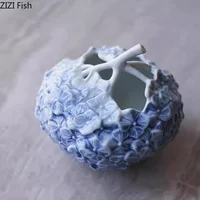 Flower Hydrangea Ceramic Vase Desk Decoration Flowers Arrangement Artificial Flower Decorative Floral Vases Room Aesthetic Decor 2