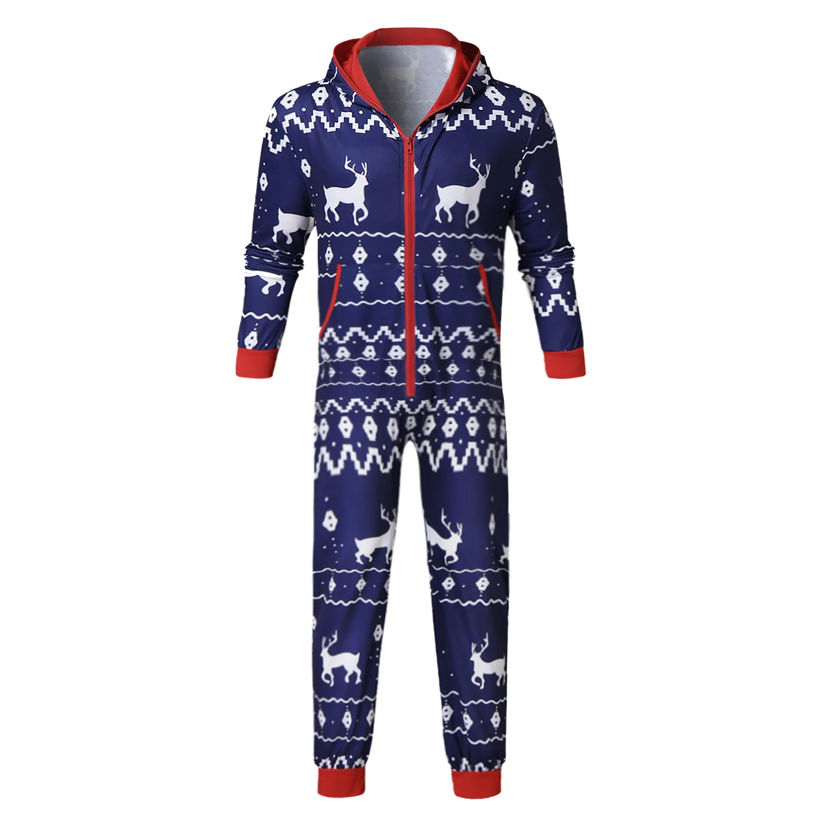 Men's Onesie Winter Pajama Christmas Jumpsuit Couple Homewear Zipper Sleepwear Girls Festival Party Suit With Hooded