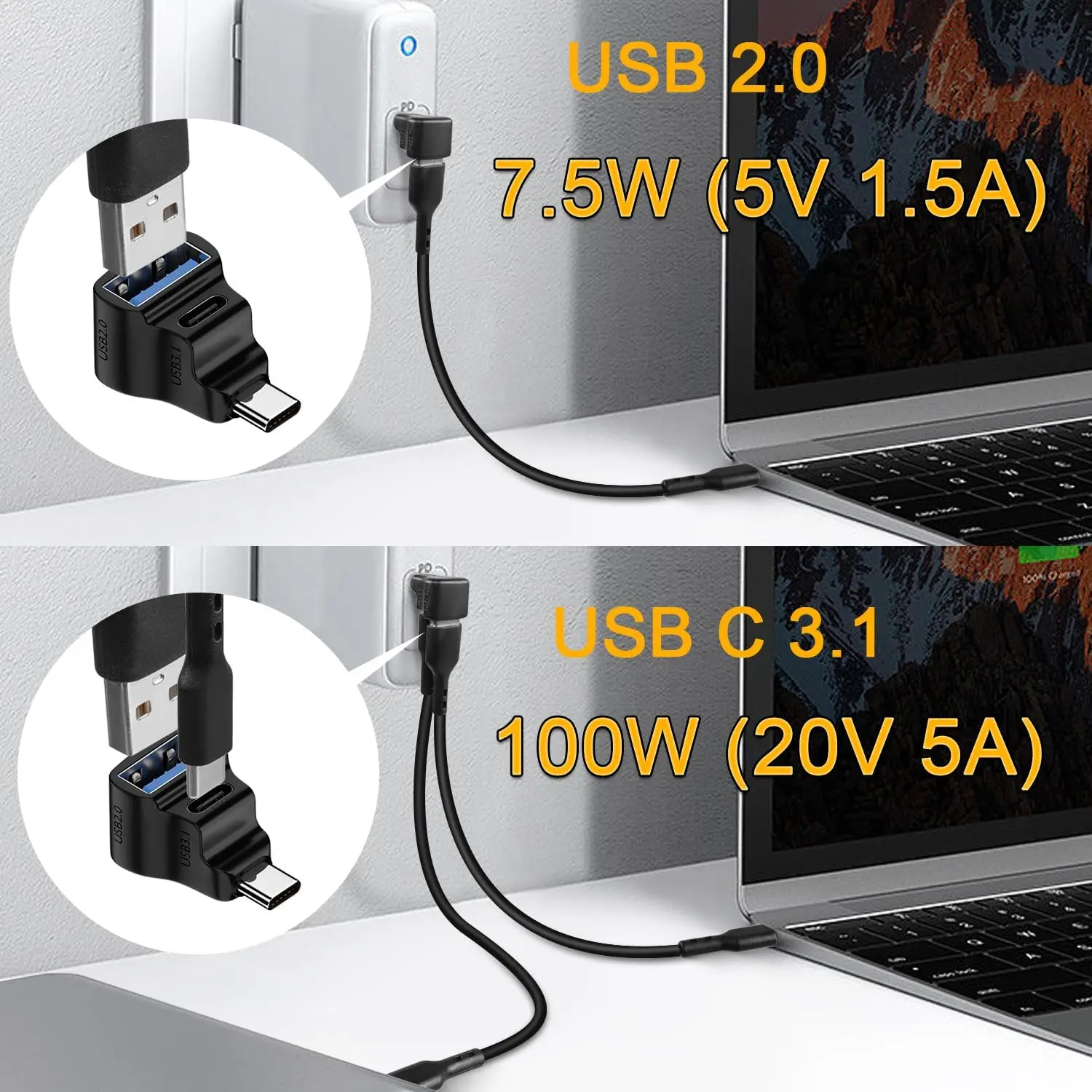USB-C-USB-C USB-A 어댑터 20Gbps USB-C 남성-USB-C USB-A 여성 어댑터 8K 60HZ 180도 U자형 스팀 데크용