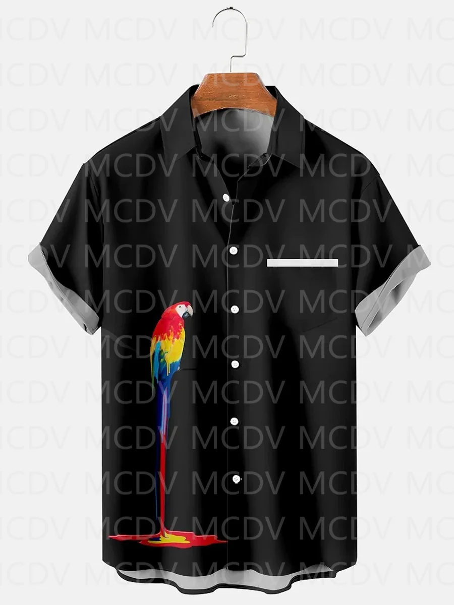 Fun Parrot  Art Peacock Feathers plaid Aloha Tie Dye Hippie Peace And Love Graphic Men's Vacation Beach Hawaiian Shirts uniqlo peace for all ut graphic tкороткие рукава dick bruna