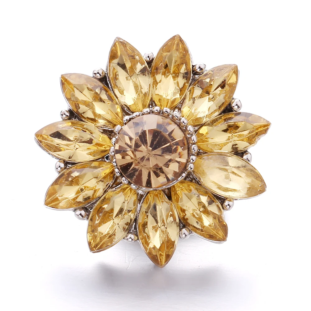 20pcs Snap Button Jewelry DIY Metal Orange Crystal Flower 18MM Snap Buttons Fit 18mm Snap Button Bracelet Necklace