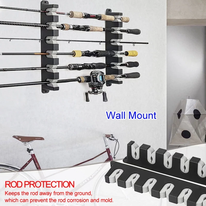 6-Rod Fishing Rod Holders Wall-mounted Pole Rack Horizontal Rod Stand for Garage Cabin and Basement Fishing Accessories fishing rod holder fishing rod bracket fishing rod support fishing rod rest fishing gear accessories