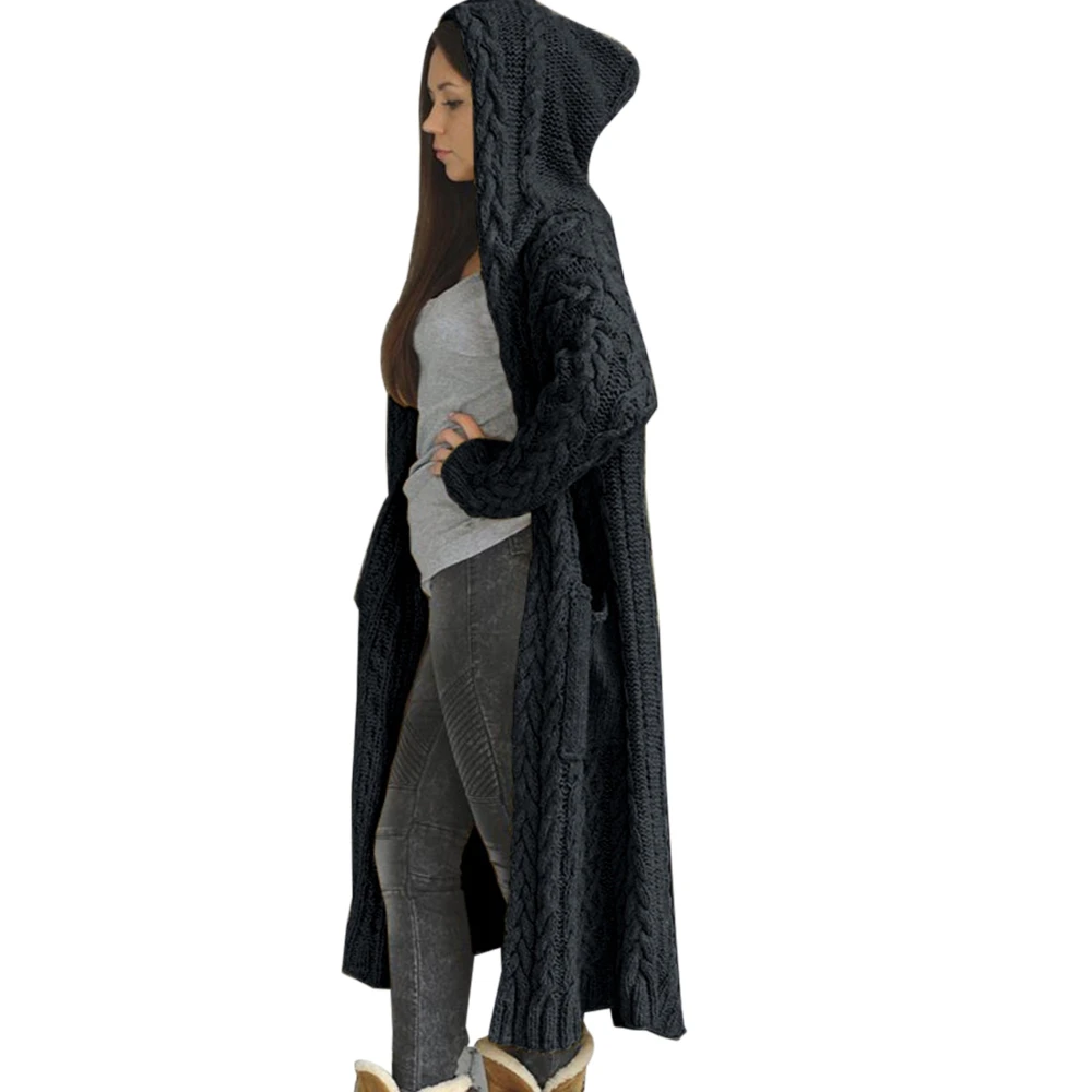Hooded Cardigan Women Cardigan Solid Long Hooded Jacket Pullovers