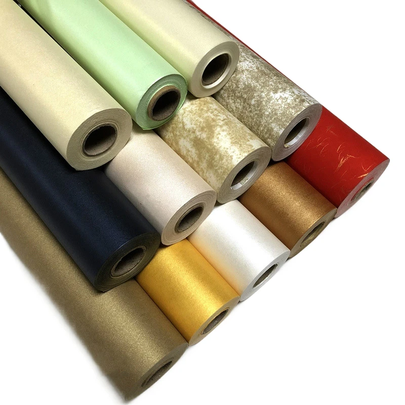 

Rolling Half Ripe Rice Paper Colorful Gold Foil Silk Texture Xuan Paper Small Regular Script Meticulous Painting Creation Papier