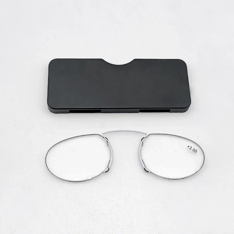 May Flower Rimless Foam Nose Clip On Reading Glasses Mini Portable Lazy Glasses With Alloy Case Men Women +1+1.5+2+2.5+3