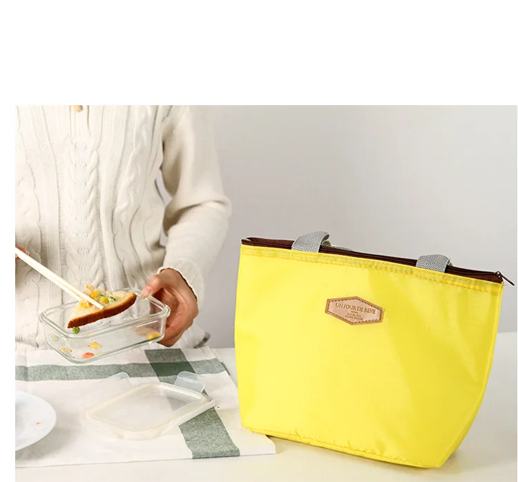 Lunch Box Camping Picnic Bag Lunch Bag Solid Color Portable Insulated Refrigerated  Cold Food Bag
