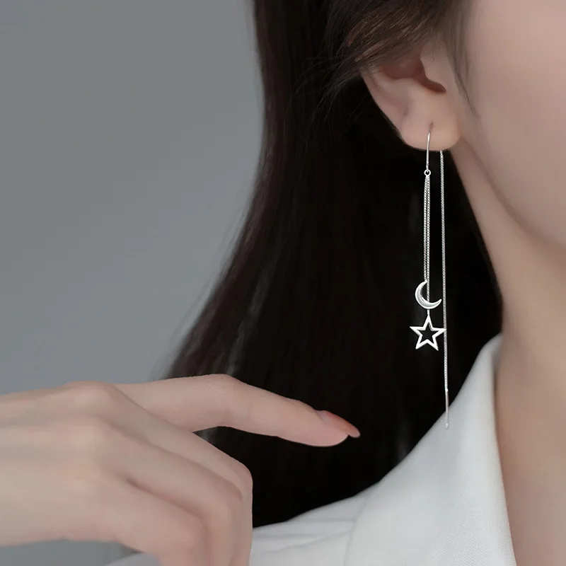 Long Wire Tassel Thread Chain Climb Hollow Star Moon Pendants Drop Earrings Women's Straight Hanging Earings Jewelry drop earrings dangle earrings long earrings pendant earrings crystal tassel earrings