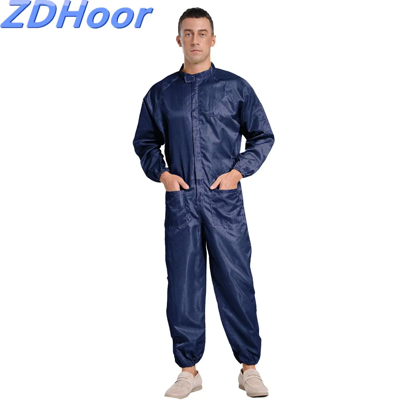 Combinaison anti-poussière pour hommes, combinaisons antistatiques, col montant, fermeture éclair avant, salopette intégrale, uniforme une pièce pour travailleur d'atelier
