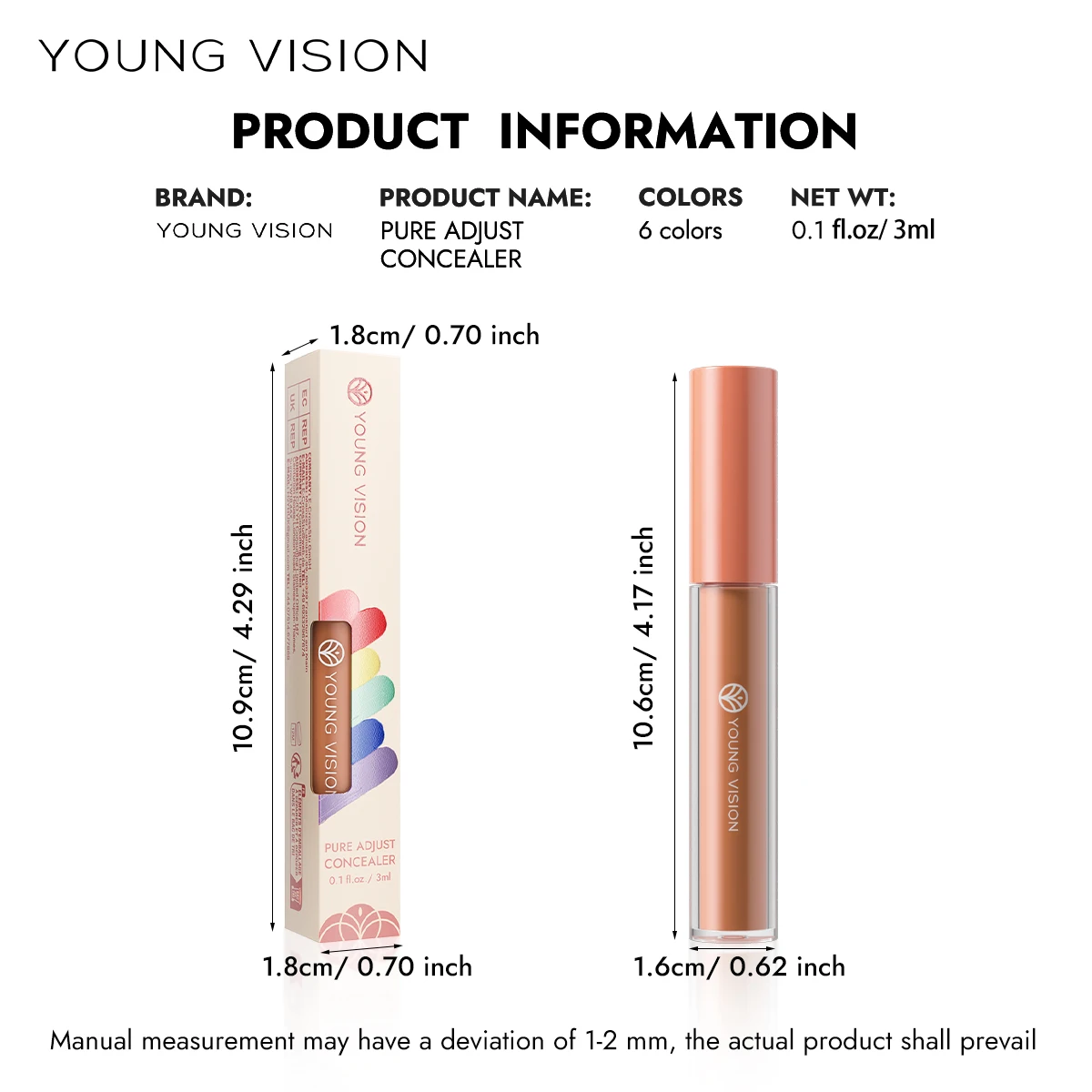 6 Colors Hydrating Fresh Concealer Brightens Skin Tone Covers Blemishes Dark Eye Circles YOUNG VISION