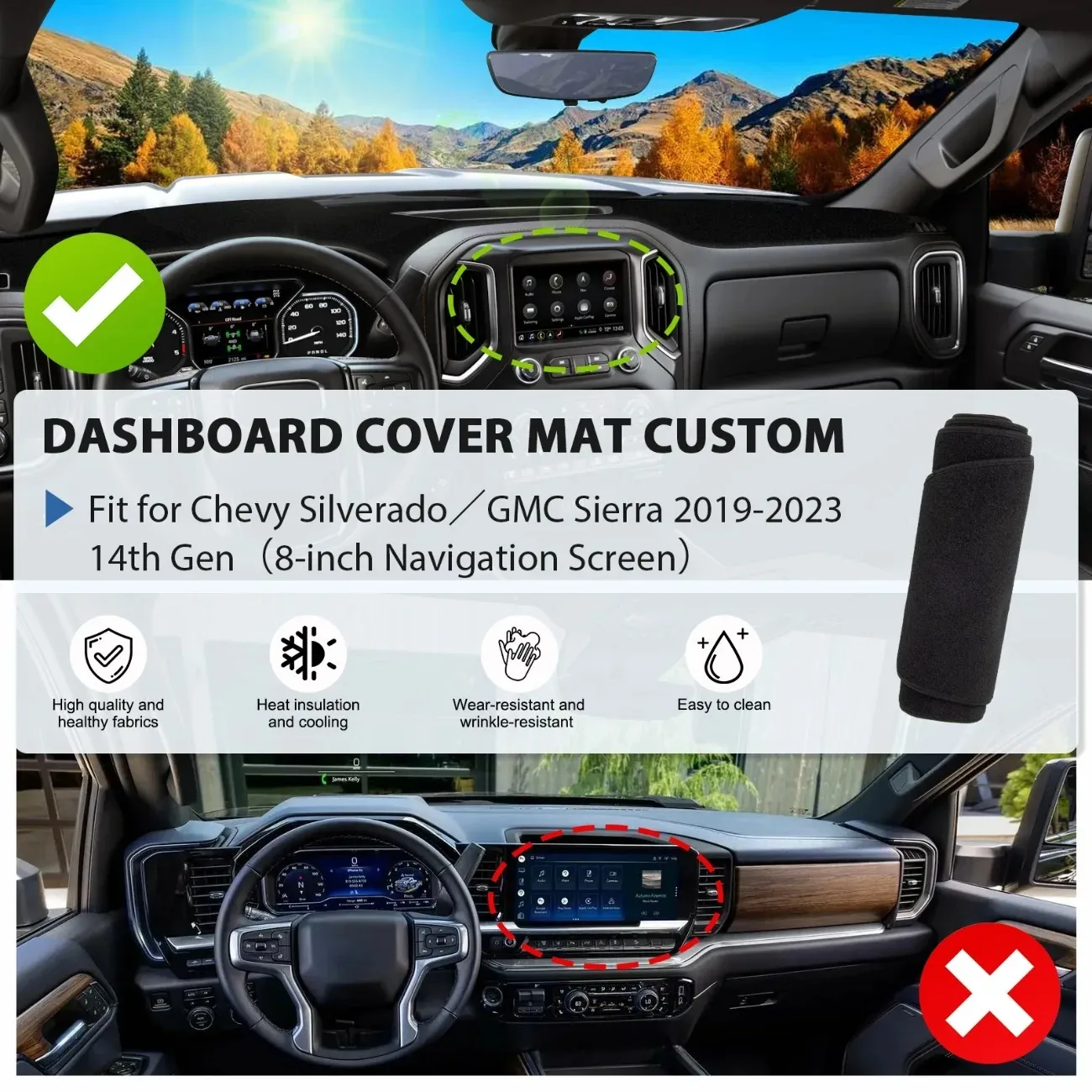 2019-2025 쉐보레 실버라도 1500 2500HD 3500HD GMC 시에라 대시보드 커버 매트, 대시 커버 매트, 햇빛 가리개, 실내 액세서리
