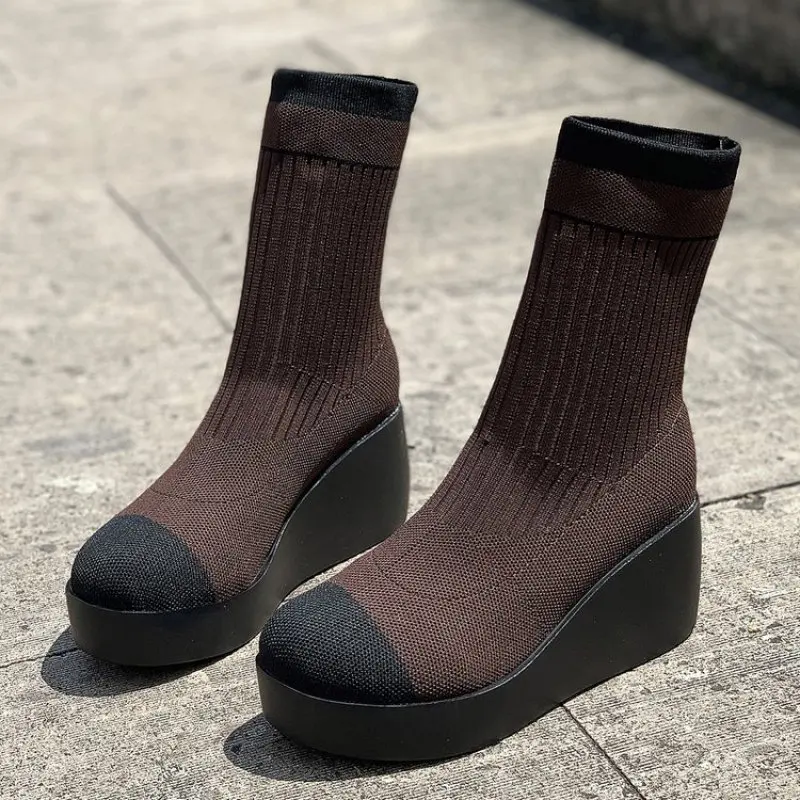 Winter Platform Wedge Women's Fashion Ankle Thick Boots Gothic Fashion Fashion Style Shoes Comfortable Punk Boots Plus Size 43