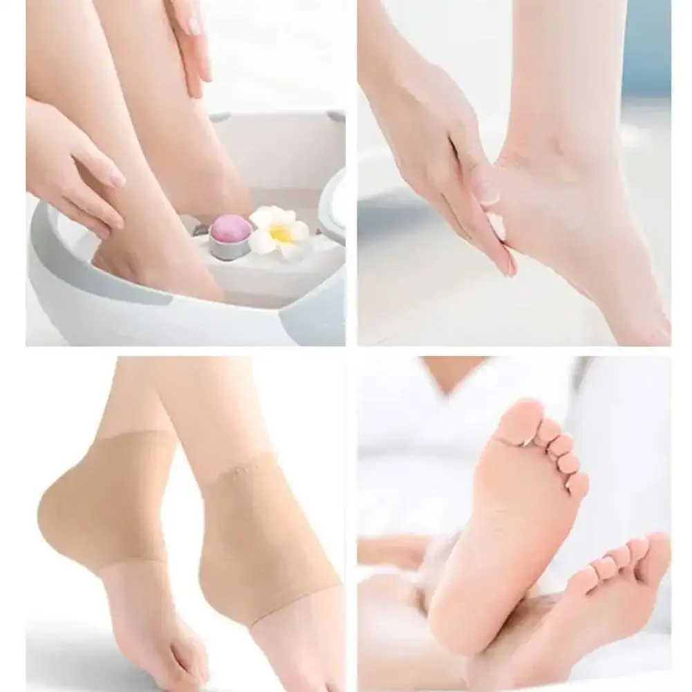 실리콘 발뒤꿈치 보호대 세트 보습 양말 갈라짐 방지 보호 커버 발바닥 통증 완화 발 관리 도구 2개