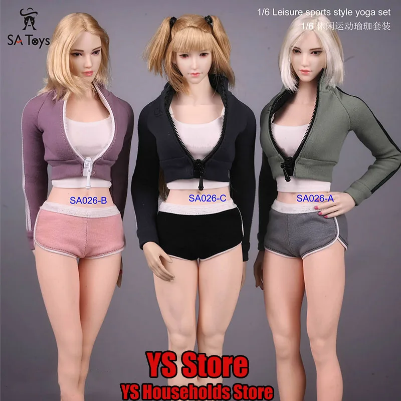 

3 Colors SAtoys SA026 1/6 Female Soldier Sports Yoga Clothes Suit White Vest Patchwork Shorts Accessory Fit 12" Moveable Body