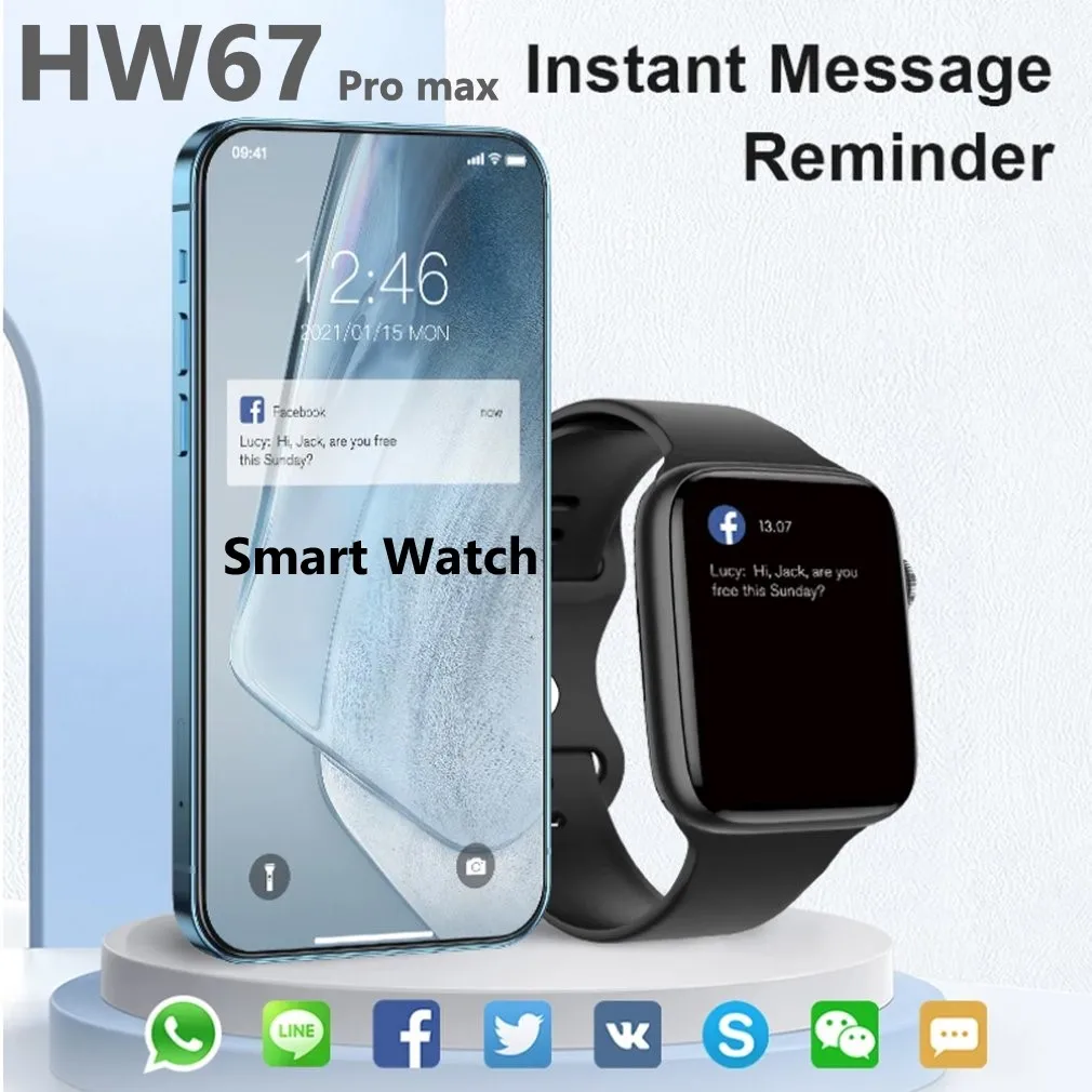 

New 2022 Smart Watch SmartWatch Men HW67 Pro Max Men NFC HD 1.9” Screen Bluetooth-compatible Call Voice Assistant Pk W27 Pro