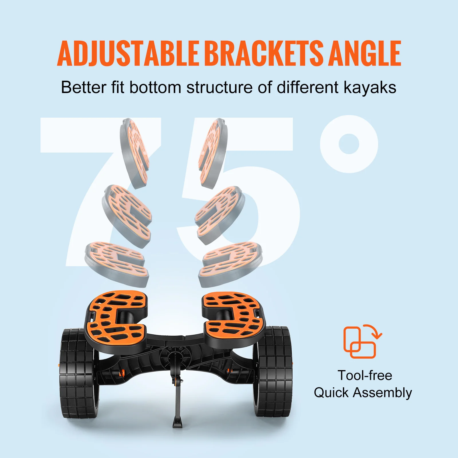 Kayak Cart Detachable Canoe Trolley Cart 10'' Solid Tires Adjustable Brackets for Paddleboards Float Mats Boat 320lbs