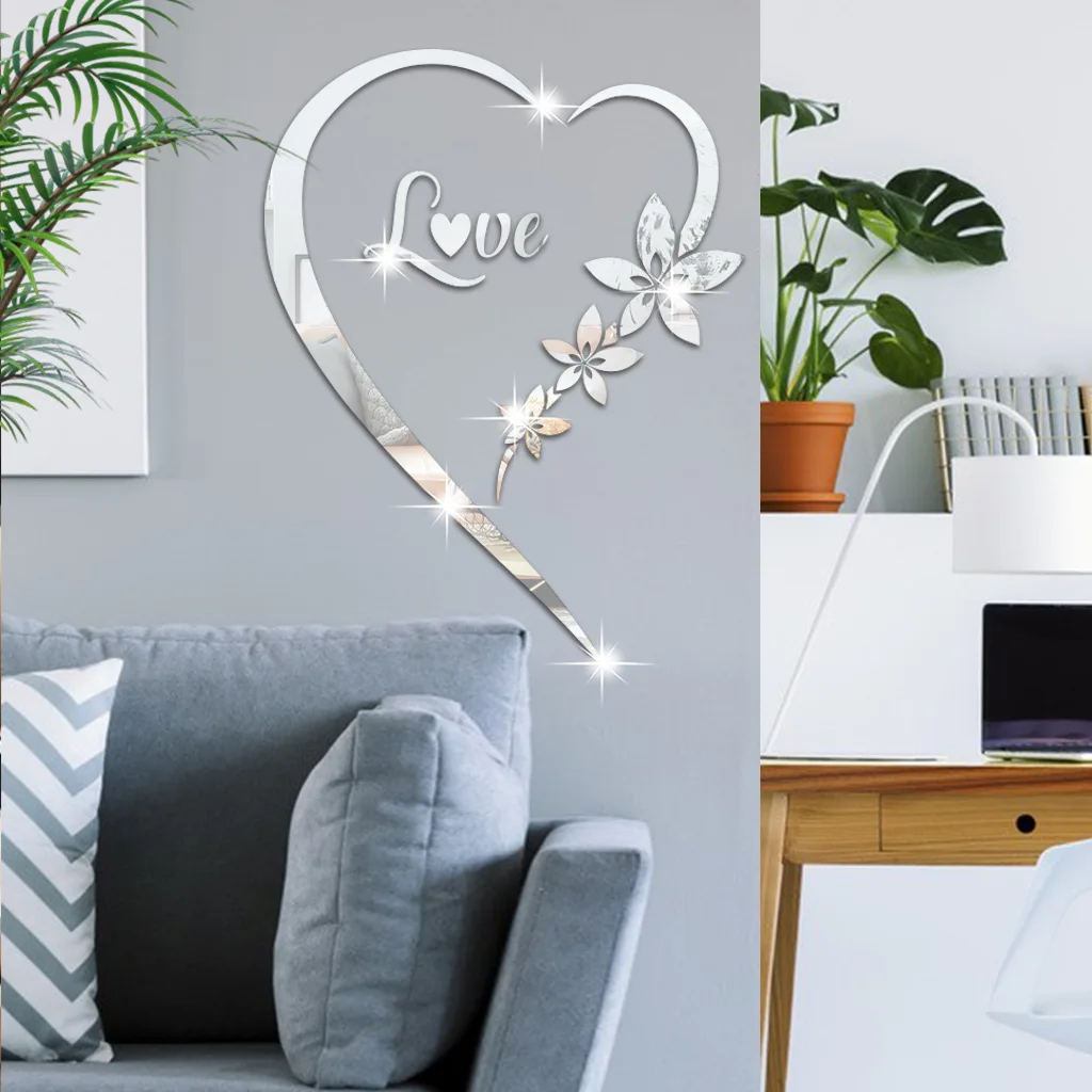 1Pc/Set Durable Love Heart Stickers Wall Sticker Mirror Mural 3D Decal Simple DIY Decorative Removable Paster Home Decoration wall sticker mirror wall sticker