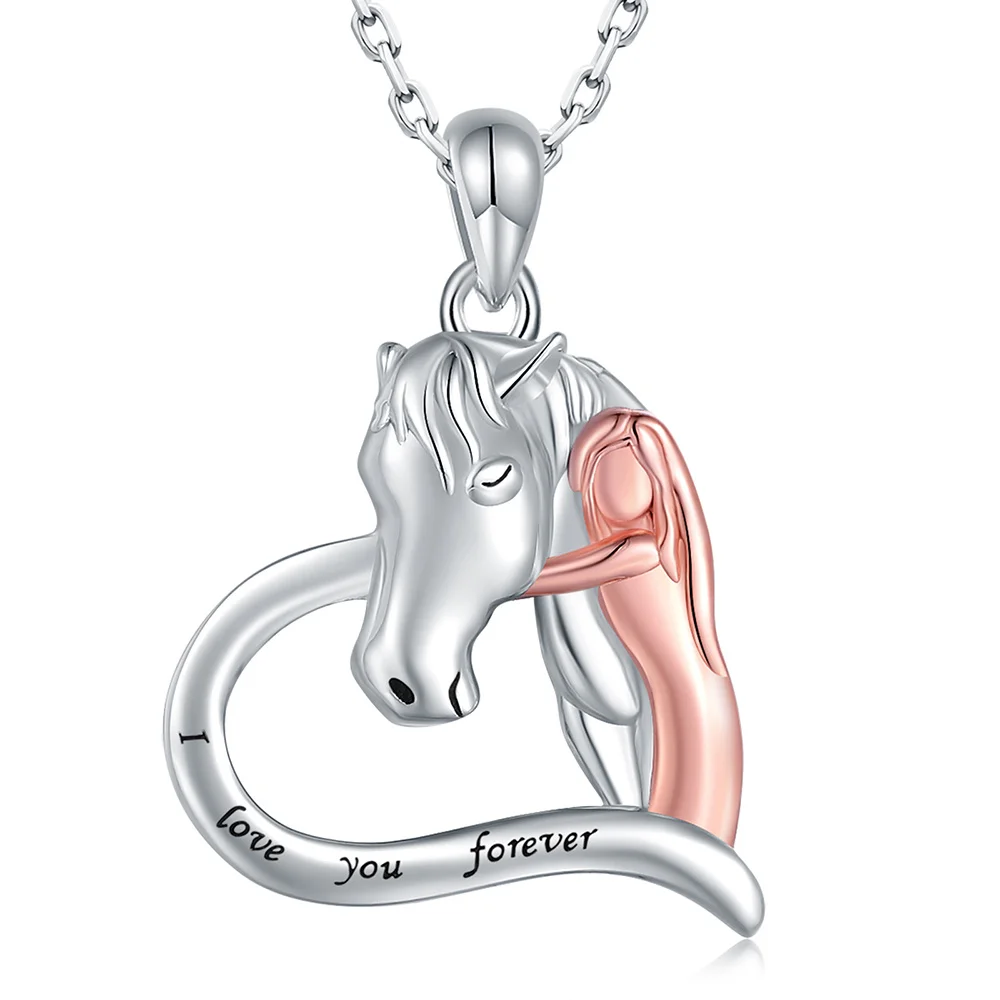 

925 Silver Sterling Horse Necklaces Girl Hugs Horse Pendant Gift Birthday Christmas Jewelry for Women Teen Girls Friend Mother