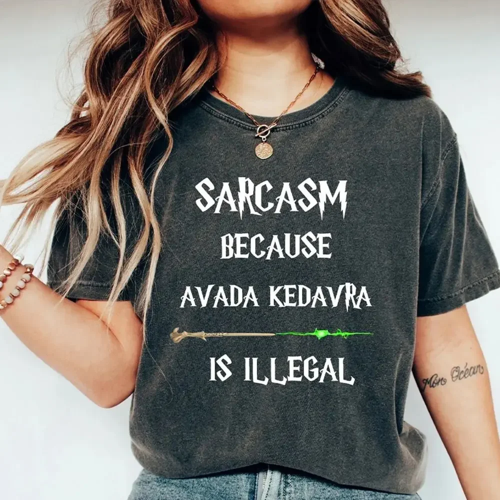 Retro Magic Wand Shirt Sarcasm Because Avada Kedavra Is Illegal Shirt Unisex School Tee Cotton Shirt Fantasy Apparel Y2K Top 5
