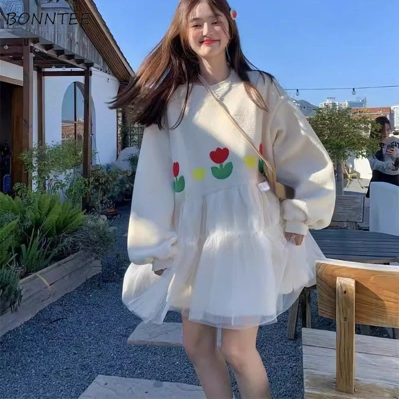 

Lambswool Mini Dresses Women Sweet Flower Embroidery Girlish Winter Fashion Ulzzang Aesthetic Students A-line Vestidos De Mujer