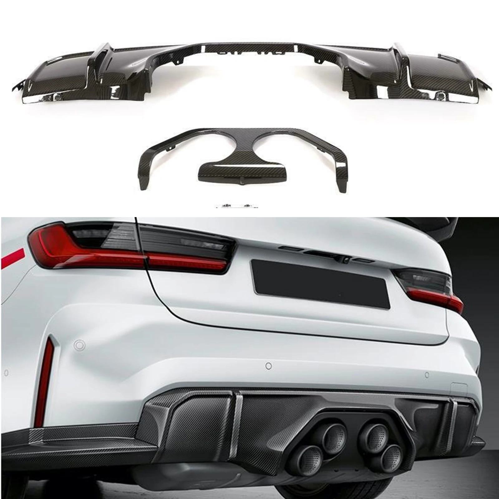 

Rear Bumper Diffuser Cover Lip & Splasher Spoiler Guard Plate Frame Board Carbon Fiber For BMW G80 M3 G82 M4 2021-2023