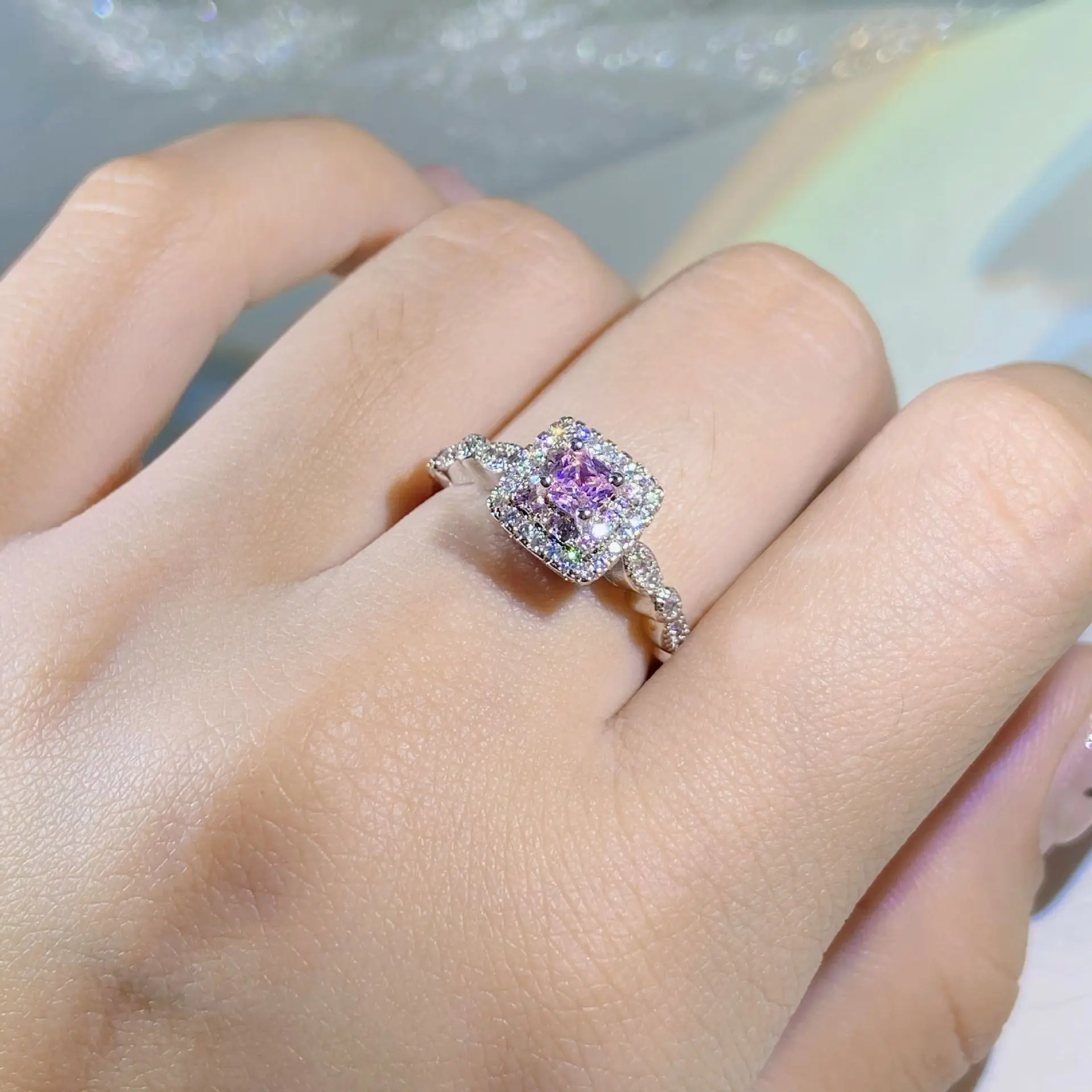 

100% 925 Sterling Silver Pink Diamond Ring for Women Fine Anillos De Wedding Bands Origin Pink Diamond Gemstone Bizuteria Rings