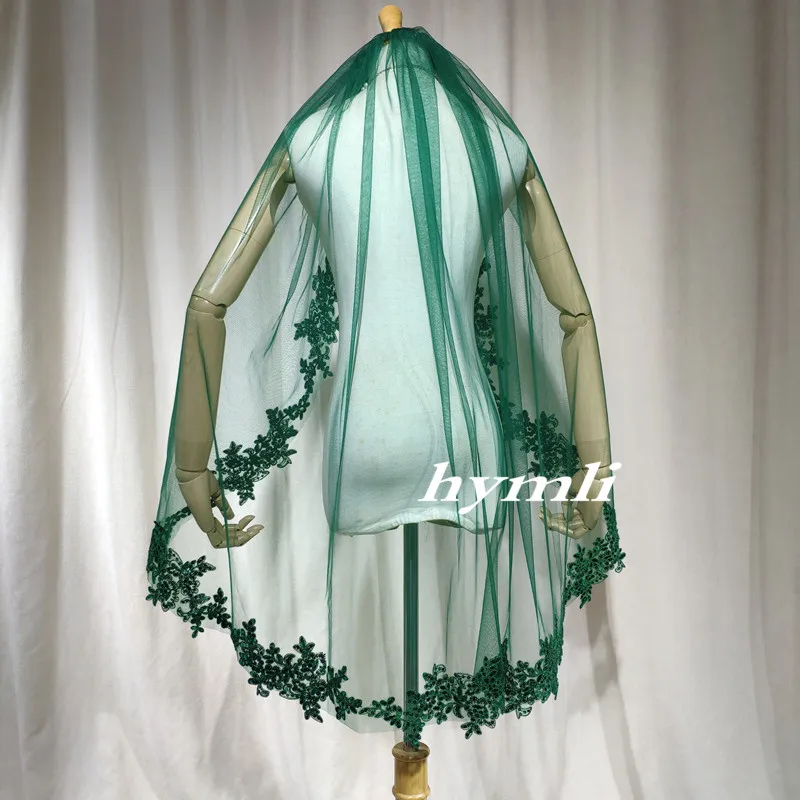 Single-Layer Dark Green Veil Sequin Lace Appliqu&eacute; & Metal Comb, Personalized Choice &ndash; Distinctive Wedding Style
