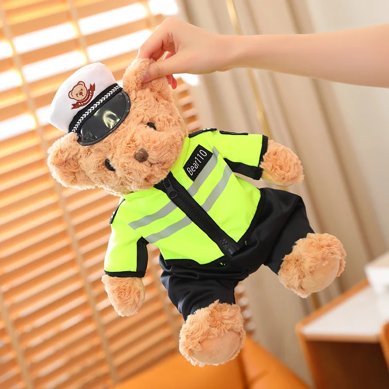 Cartoon Police Teddy Bear Plush Doll Traffic Police Uniform Bears Plushies Toy Anime Soft Kids Toys for Boys Gifts Home Decor