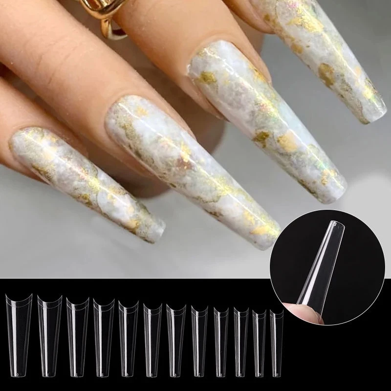 

504Pcs XXXL Extra Long Nail Tips Professional Salon Clear Coffin Half Cover For Fake Nails Accessories Artificial False Art Nail