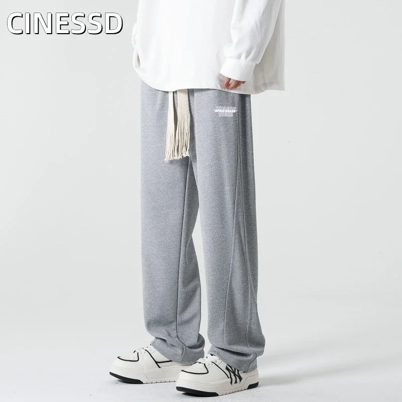 

Spring New Men Casual Pants Sweatpants Joggers Straight Solid Color Large Straight Tube High Quality Wide Leg Baggy Pants 2024