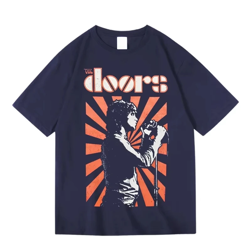 2025 Banda de rock europea y americana The Doors Banda de rock Manga de cuello redondo Manga corta Verano Algodón Ins Y2k Venta caliente Nueva marca