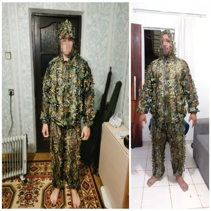 Outdoor Ghillie Suit Clothes Jungle Suit Wild Leafy Design Clothing Pants Hooded Jacket Men Women Kids