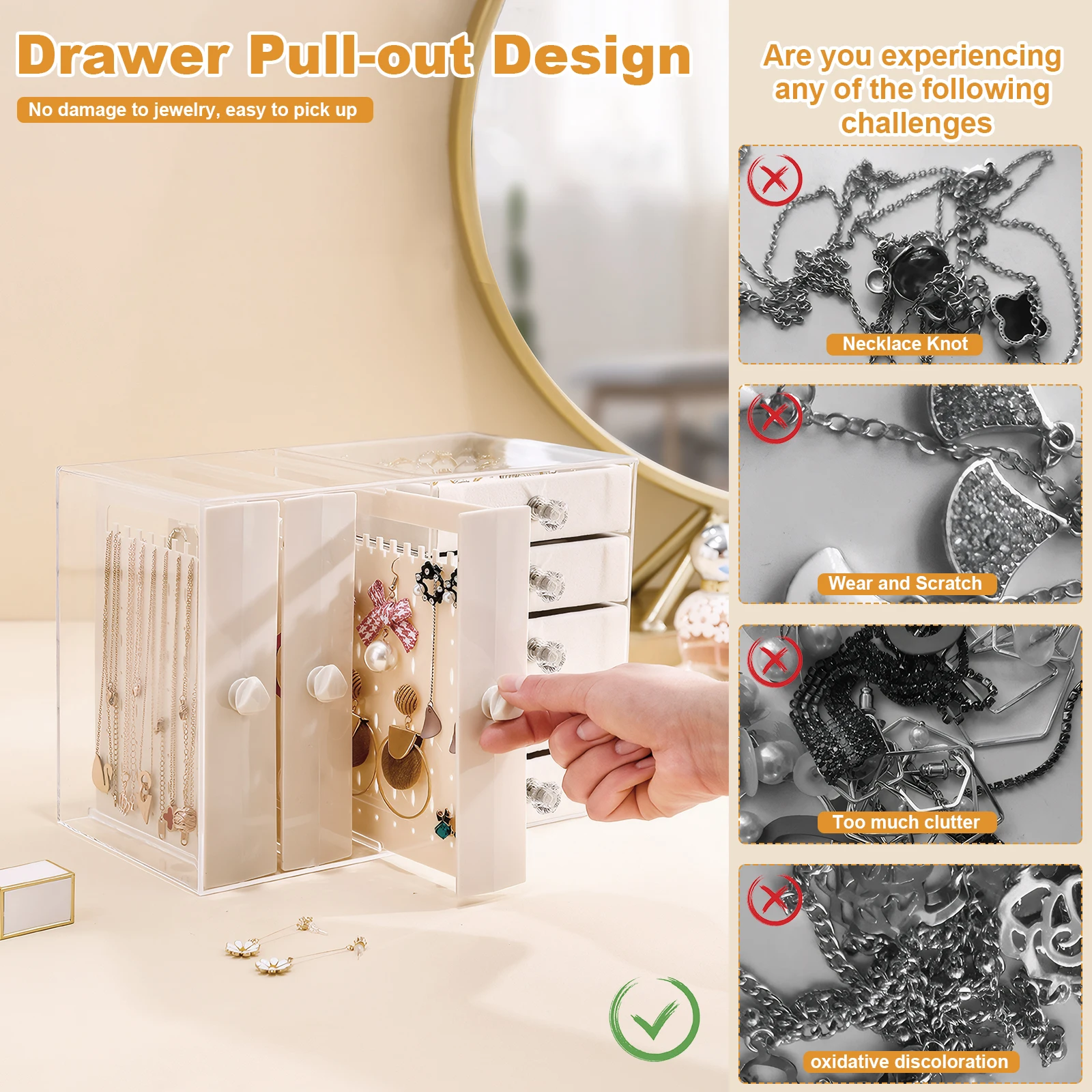 Earring Hanger Multifunctional Jewelry Holder Box with 4 Drawer Earring Organizer Box Large Capacity for Bedroom Dressing Table