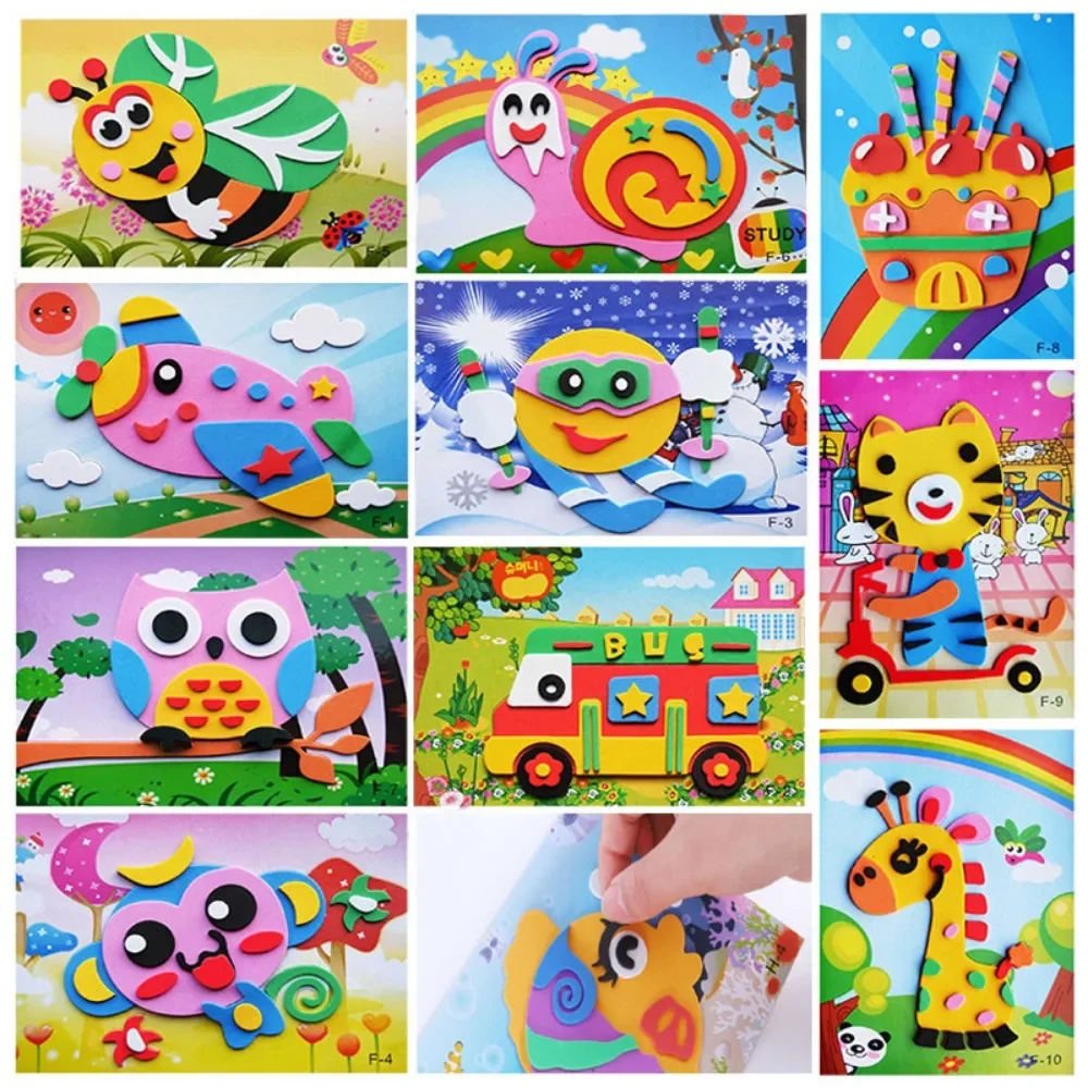 

5Pcs Kids DIY 3D EVA Foam Sticker Cartoon Animal Puzzles Game Art Craft Early Educational Toys Children Gift Multi-patterns