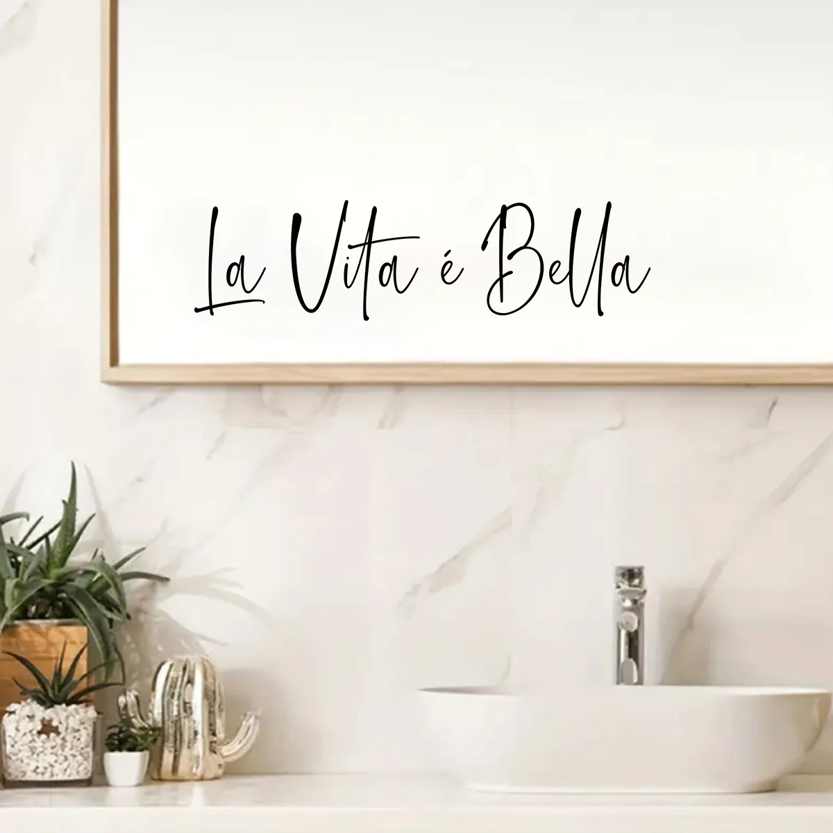 "La Vita E Bella" Text PVC Removable Mirror Sticker for Bedroom Decoration Home Self-adhesive Decals Living Room Decor 1pcs