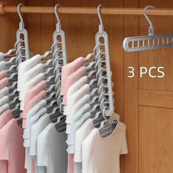 3 pezzi, grucce pieghevoli in plastica a 9 fori, grucce per organizer per vestiti salvaspazio resistenti, per camera, armadio, armadio, casa e Dor 1
