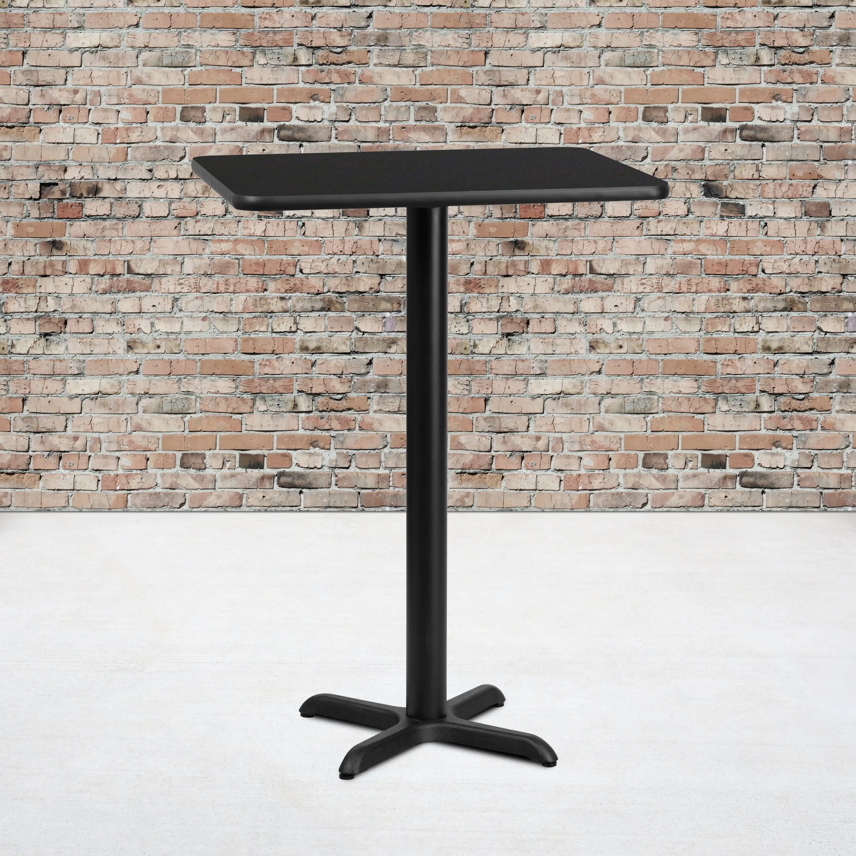 

24" x 30" Rectangular Black Laminate Tabletop Bar Table with 22" x 22" Bar Height Table Base