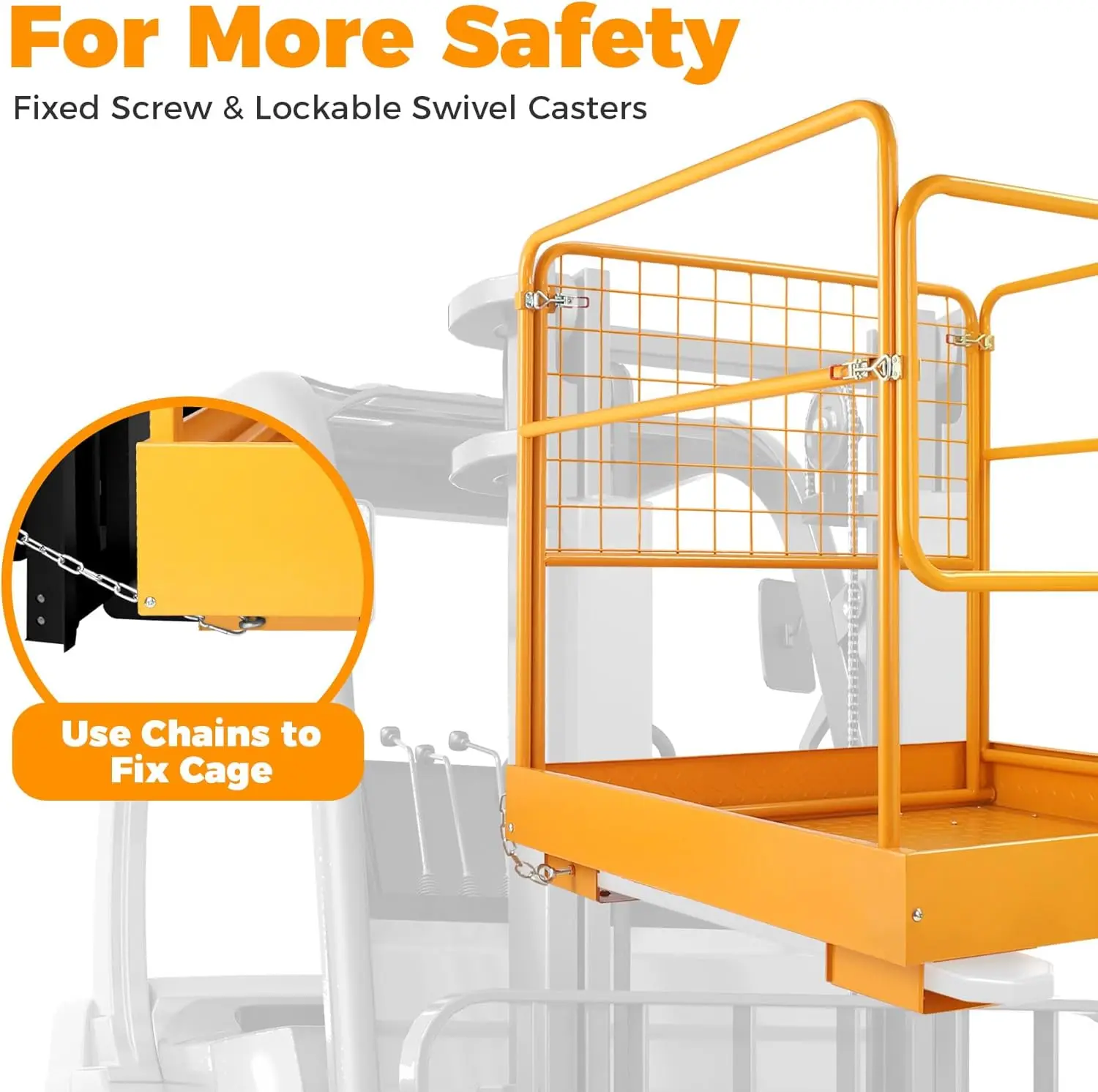 Forklift Safety Cages with One Chain, 36x36 Inches Forklift Cages 1200LBS Capacity Man Lift Basket Pallet Forks Work Platform