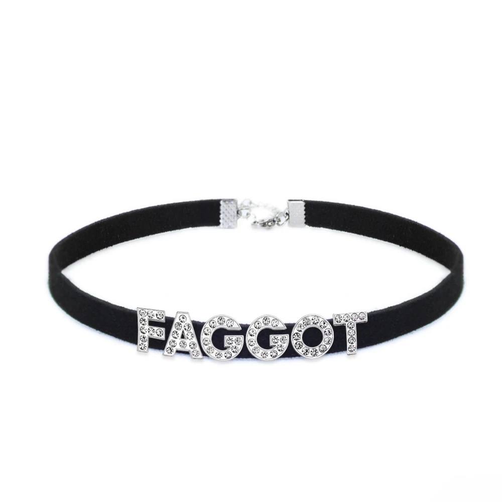 Ожерелье-чокер мужское замшевое с надписью «FAGGOT»