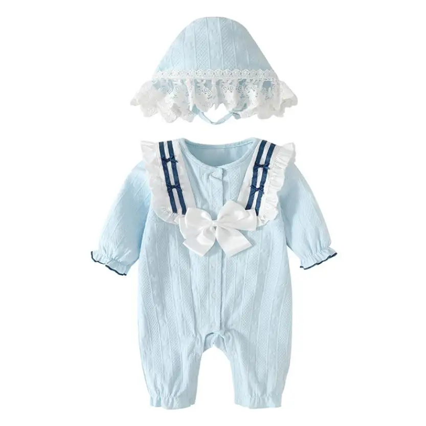 

2022 Autumn New Newborn Baby Jumpsuit Bow Long Sleeve Design Sweet Cute Girls Princess Romper A1659