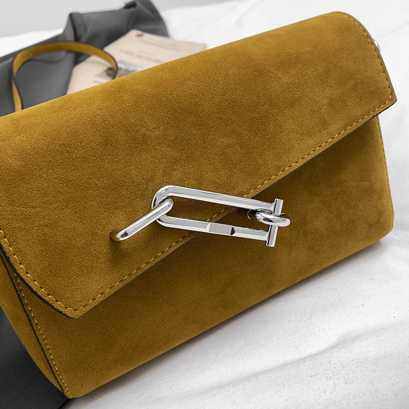 Vintage Wildleder Leder Schulter Umhängetasche Damen Designer Handtasche und Geldbörse Khaki Sac A Main Small Flap Messenger Bag Schwarz – Detail 25