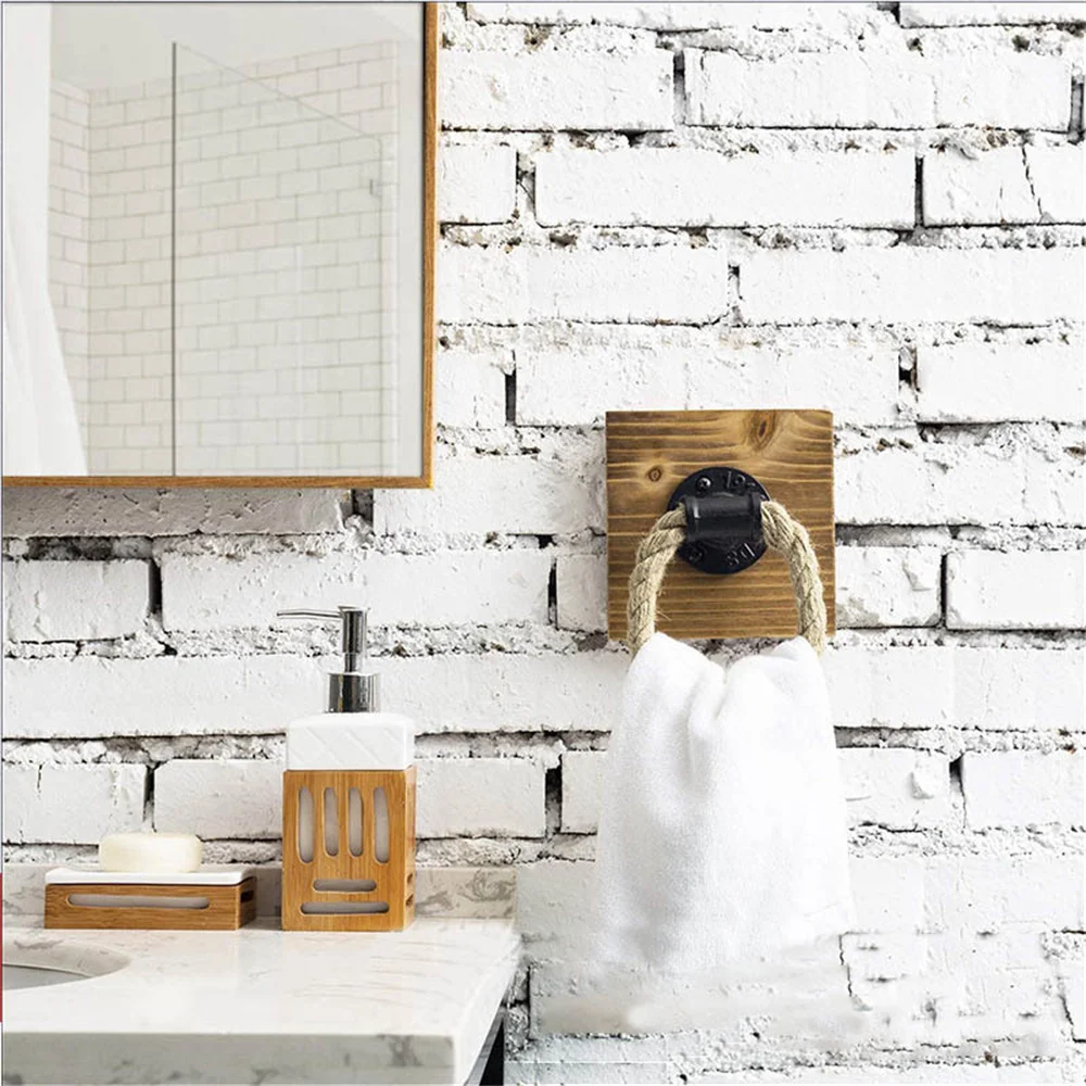 1pc Retro Industrial Style Pipe Rope Ring Hemp Wall-Mounted Rustic Towel Holder Rack Ring Home Hotel Bathroom Decor Accessories