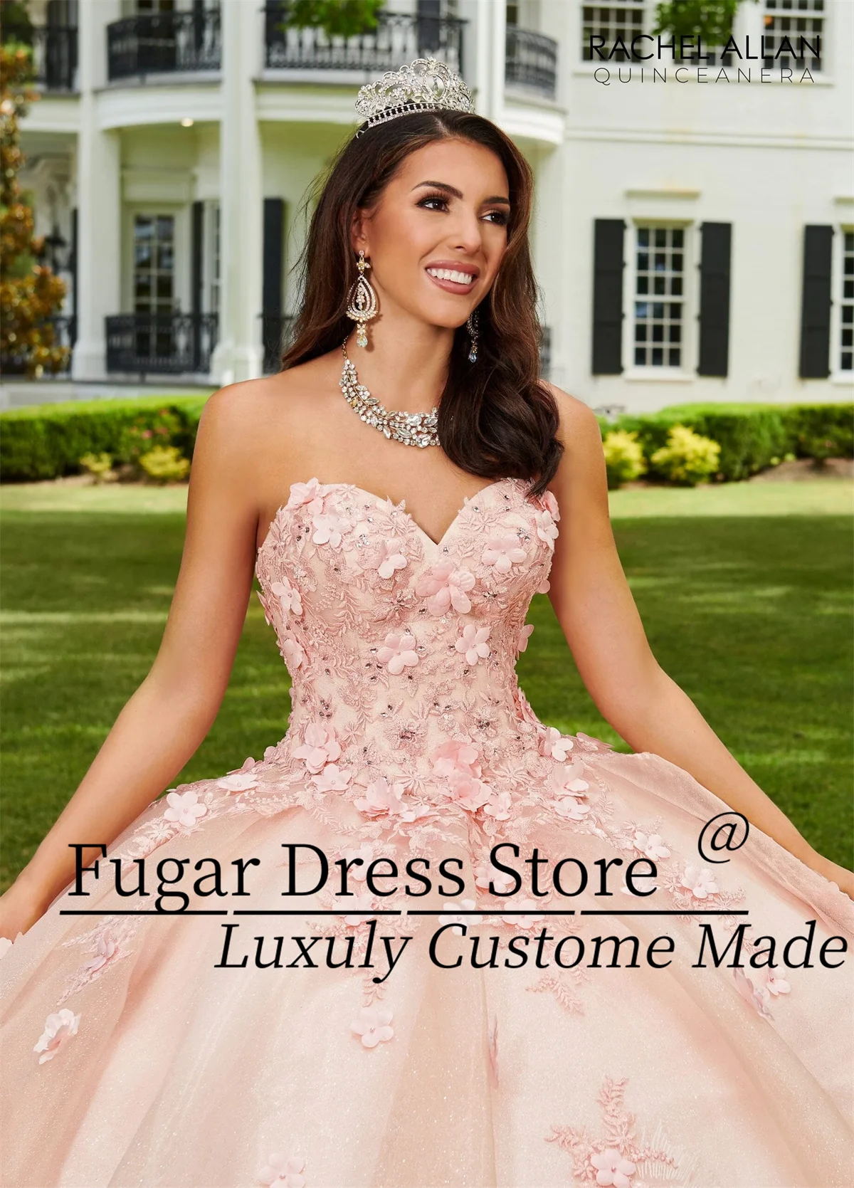 Blush Pink Quinceanera Dresses 3D flower decal long Sequin embroidery sweetheart skirt Detachable sleeves