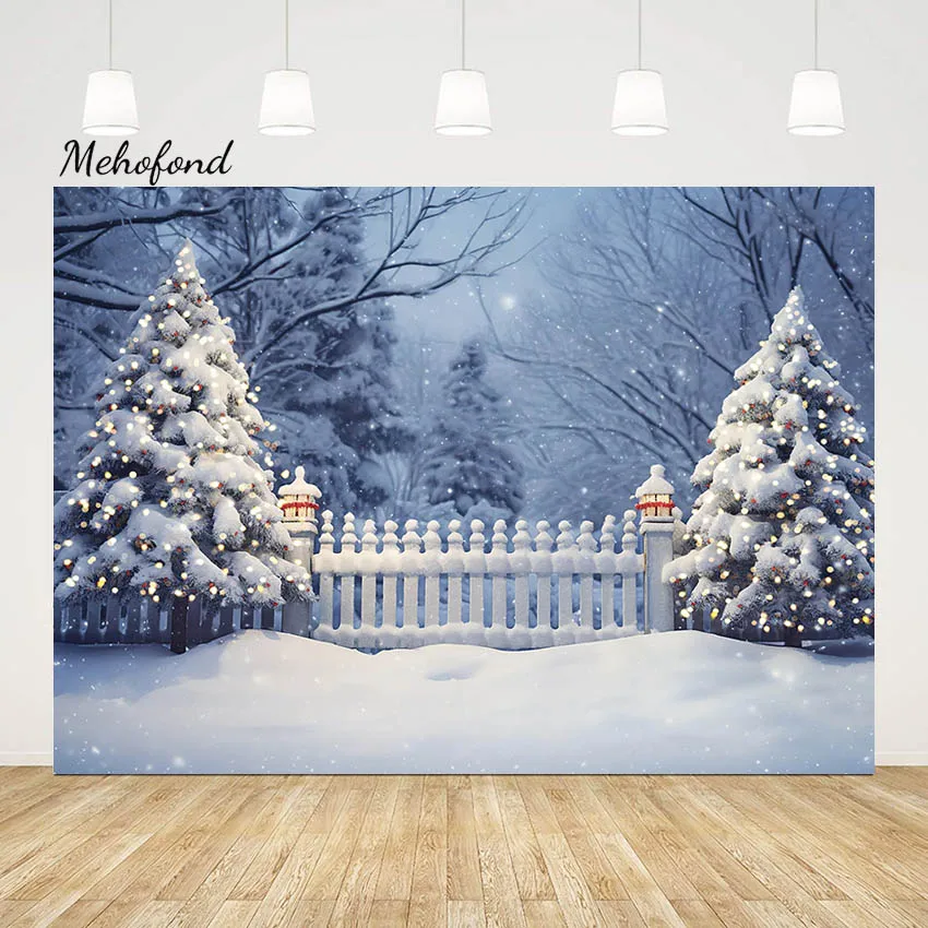 

Фон Mehofond для фотосъемки с изображением зимнего рождественского леса сосновая елка Блестящий забор Декор Детский Портрет фон для фотостудии