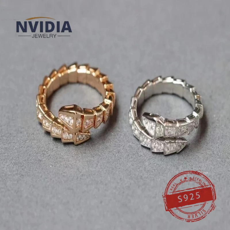 2024 Fashion Hot Selling Brand Jewelry BV Customized S925 Silver Snake Bone Diamond Women's Ring Birthday Party Gift